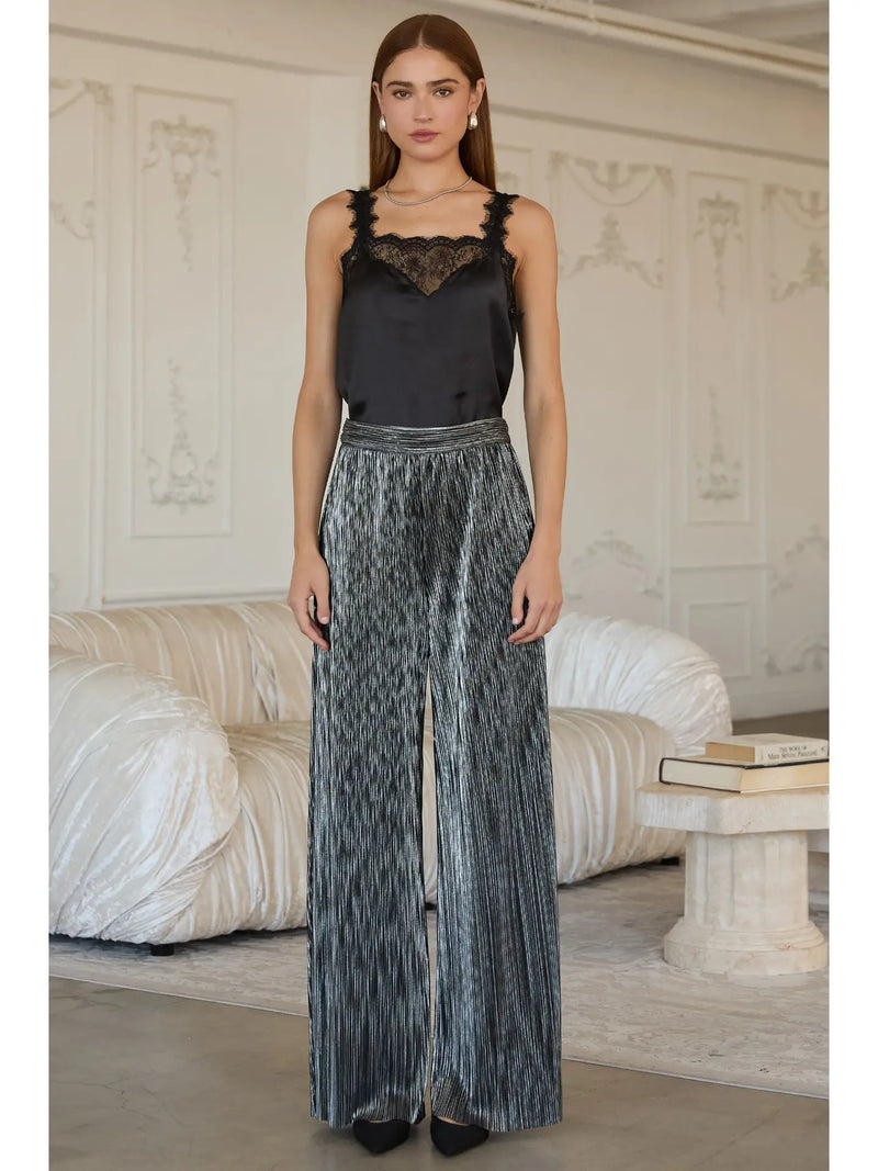 Metallic Pleated Relaxed Pants