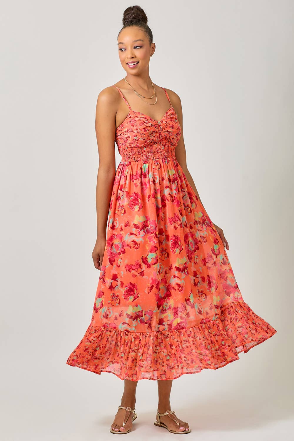 Twist Adorn Neckline Printed Maxi Dress