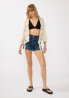 Floral Tie-Front Crochet Kimono