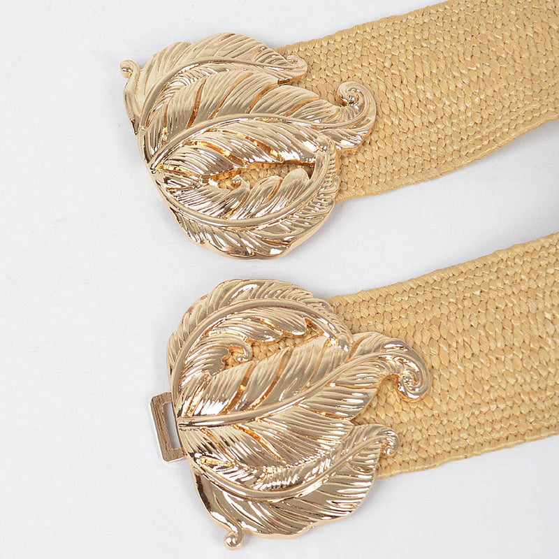Leaf Metal Buckle Stretch Straw Belt