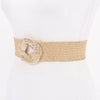 Metal Buckle Elastic Faux Straw Belt