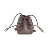 Small brown crossbody bag featuring a pleated design and drawstring closure, perfect for stylish outings in Long Island boutique fashion.