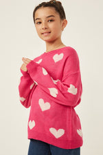 Knitted Heart Pullover Sweater- Girls