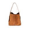 Large brown suede hobo bag with a structured silhouette and a comfortable shoulder strap, perfect for Long Island boutique fashion.