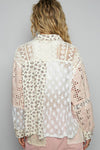 Balloon Sleeve Crochet Floral Printed Shirt