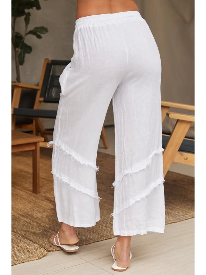 Italian Linen Frill Trim Palazzo Pants