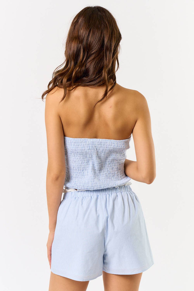 Pin Stripe Tube Top w/Lace Trim Shorts