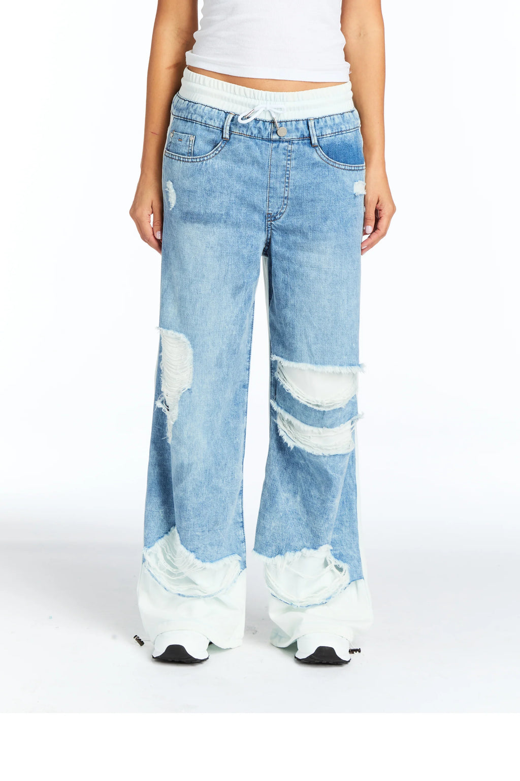 Reconstructed Denim Front French Terry Jogger