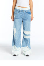 Reconstructed Denim Front French Terry Jogger