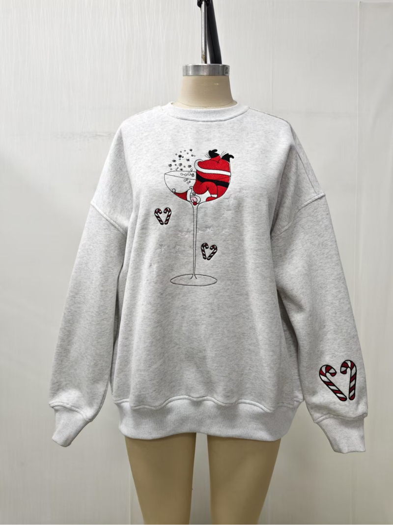 Tipsy Santa Christmas Embroidered Sweatshirt