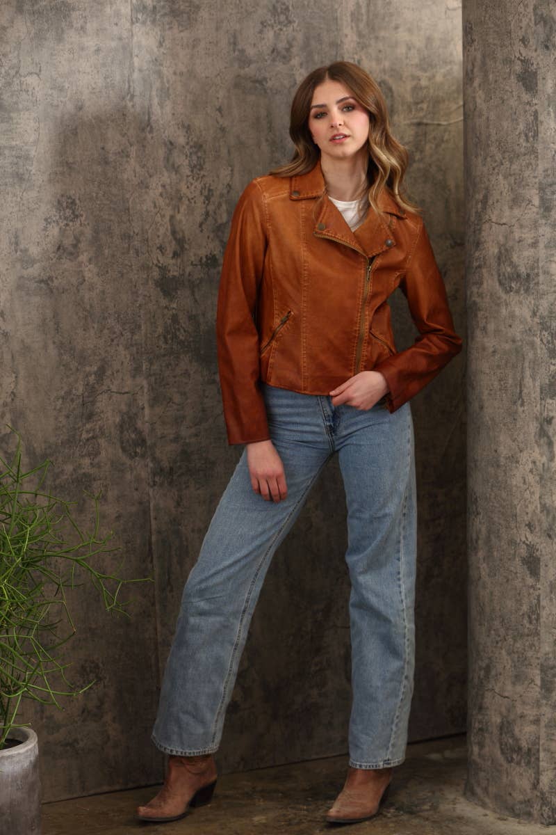 Dyed Faux Leather Moto Jacket