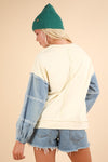 Acid Washed Oversized Denim Sleeve Casual Top - Cream