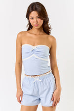 Pin Stripe Tube Top w/Lace Trim Shorts