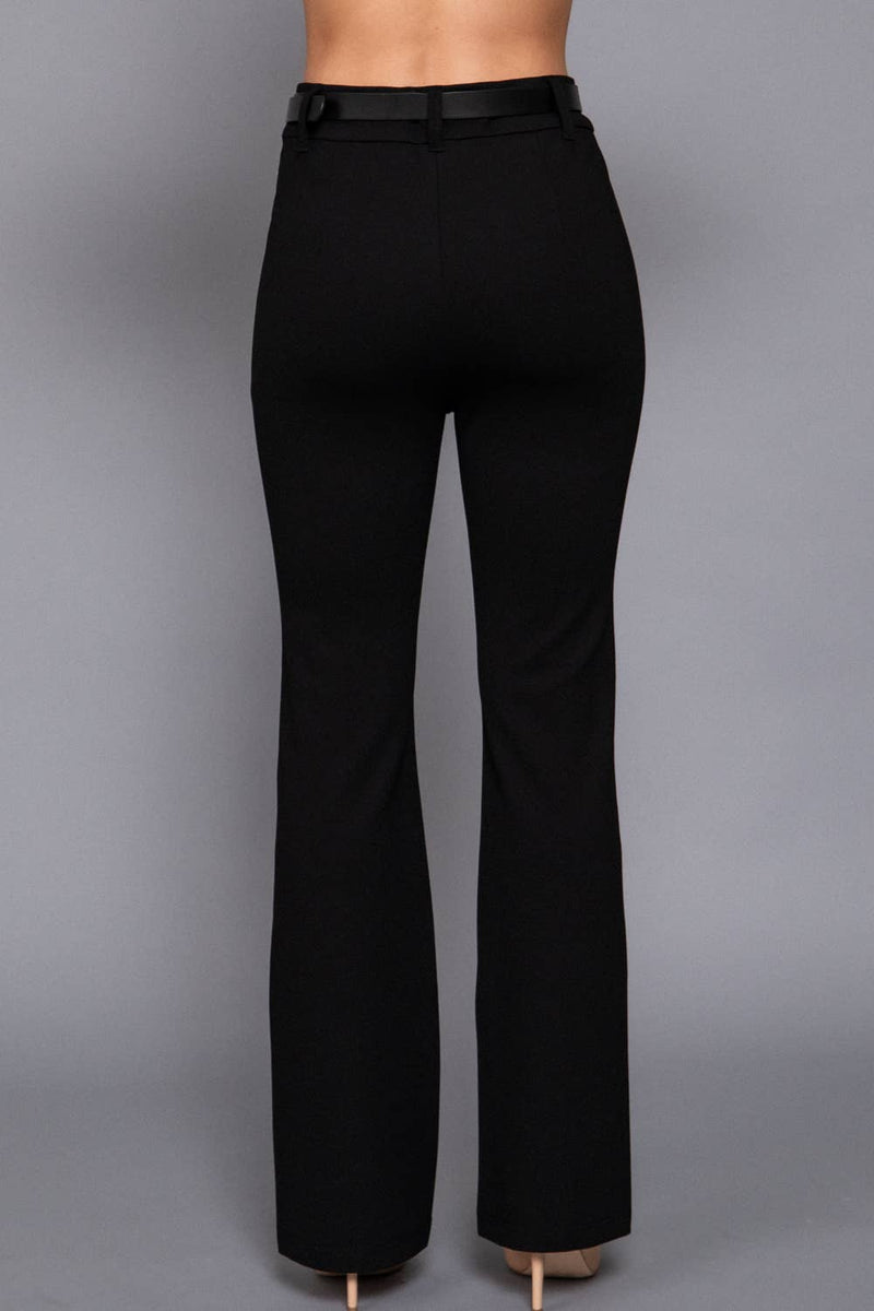 Semi Flare Ponte Pants with Leather Belt