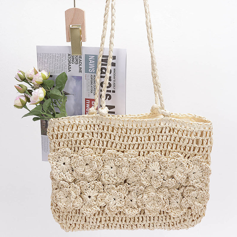 Faux Straw Multi Flower Tote Bag