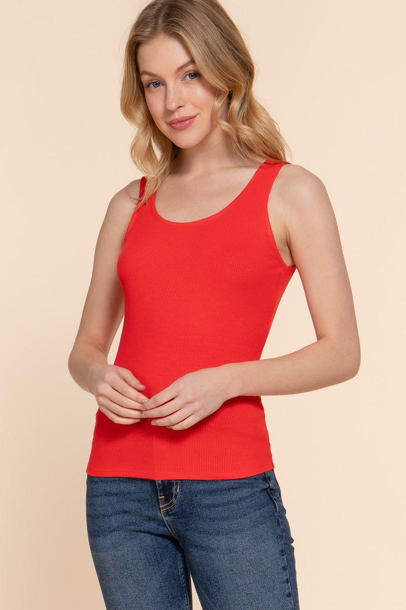 Sleeveless Double Scoop Neck Knit Top