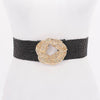 Metal Buckle Elastic Faux Straw Belt