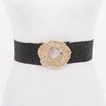 Metal Buckle Elastic Faux Straw Belt