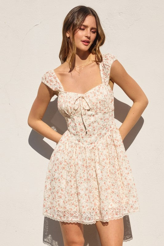 Ditsy Floral Lace Corset Mini Dress Blush Azalea / Large Ditsy Floral Lace Corset Mini Dress Blush Azalea / Large