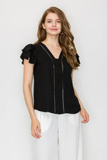 Ruffle Sleeve Eyelet Buttoned Top