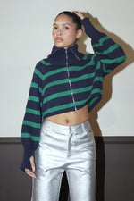 Stripe Sweater Zip Up Top