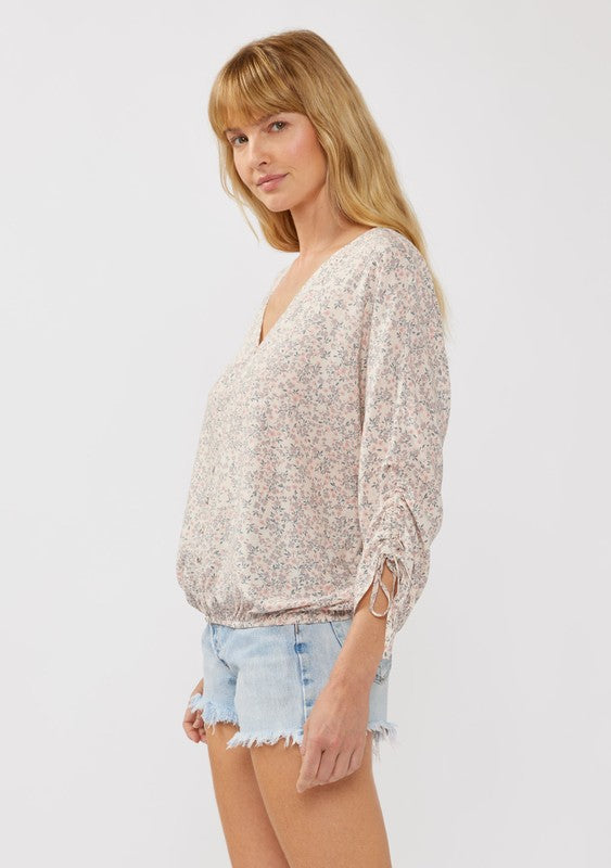 V-Neck Button Front Floral Blouse