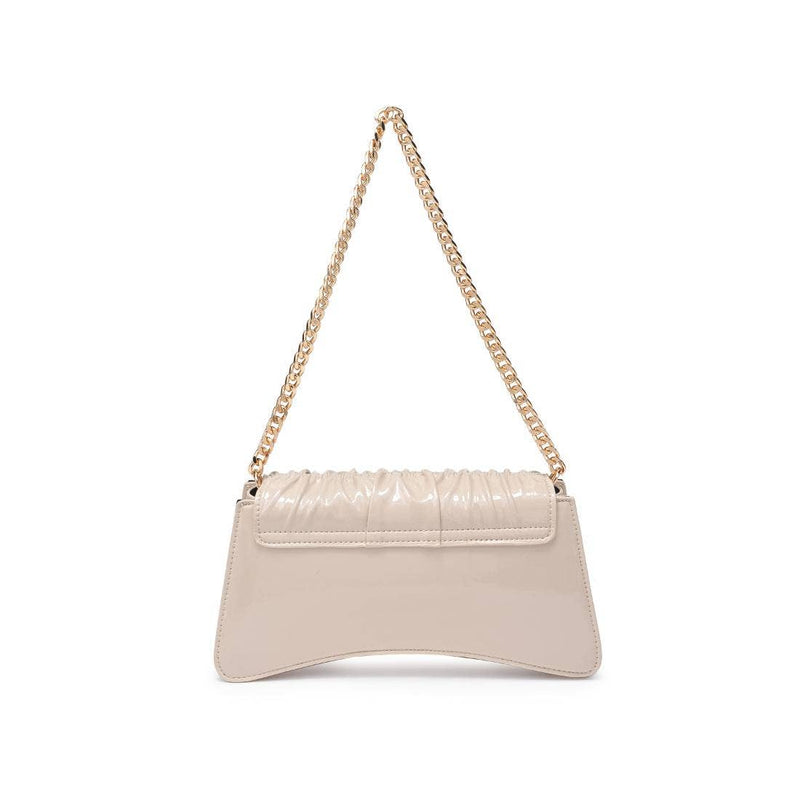 Stylish cream Erie Shoulder Bag featuring a plush ruched design and gold chain strap, perfect for Long Island boutique fashion.