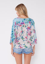 Floral Ombre Long Sleeve Surplice Blouse