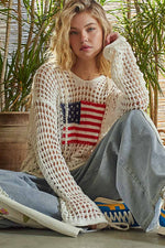 Long Sleeve American Flag Hoodie Thin Sweater Top