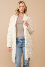 Cable Knit Fringe Cardigan