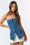Button Down Denim Tube Top