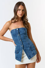 Button Down Denim Tube Top