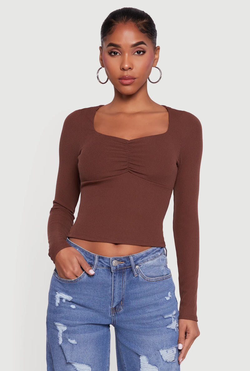 Ruched Detailed Long Sleeve Top
