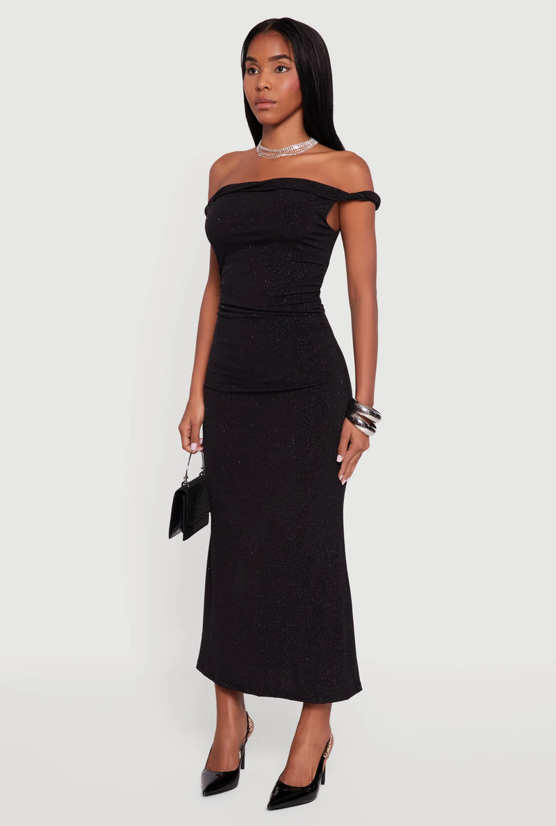 Glitter Off The Shoulder Maxi Dress