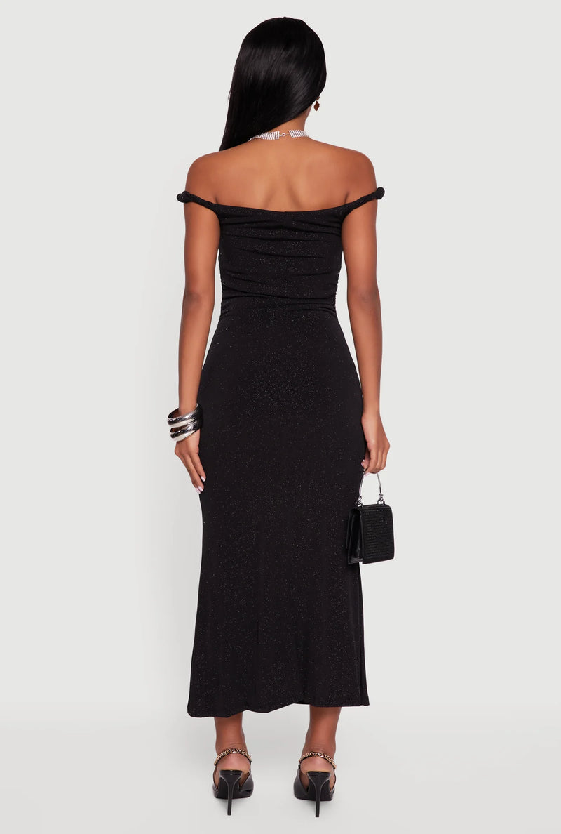 Glitter Off The Shoulder Maxi Dress