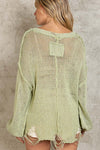 Dolman V-Neck Distressed Sweater Top