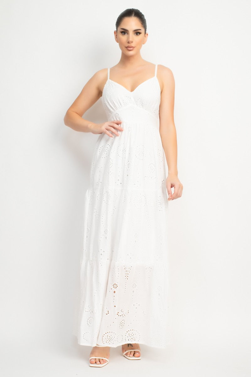 Eyelet Sweetheart Back Tie Maxi Dress
