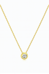 Gold necklace with a diamond pendant on a white background