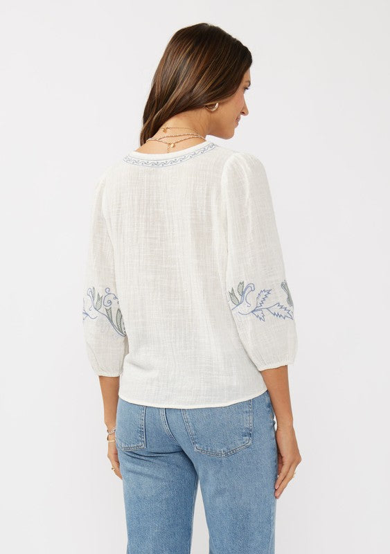Boho Embroidered Cotton Gauze Tie Top