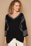 Oversize V-Neck Long Sleeve Lace Trim Knit Top