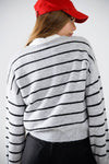 Grey Striped Sweater with Red Heart