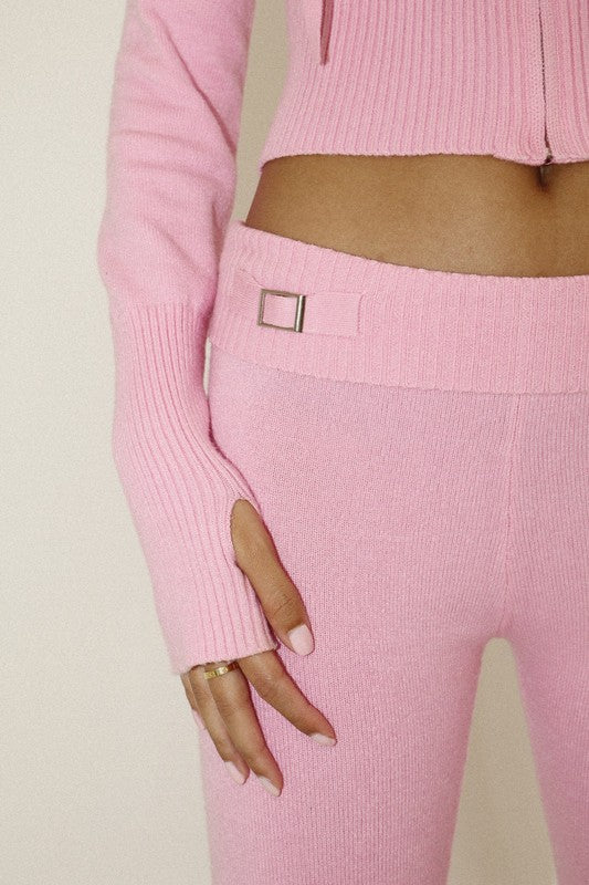 Mid Pink Ribbed Knit Lounge Joggers