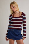 Square Neck Striped Sweater Top