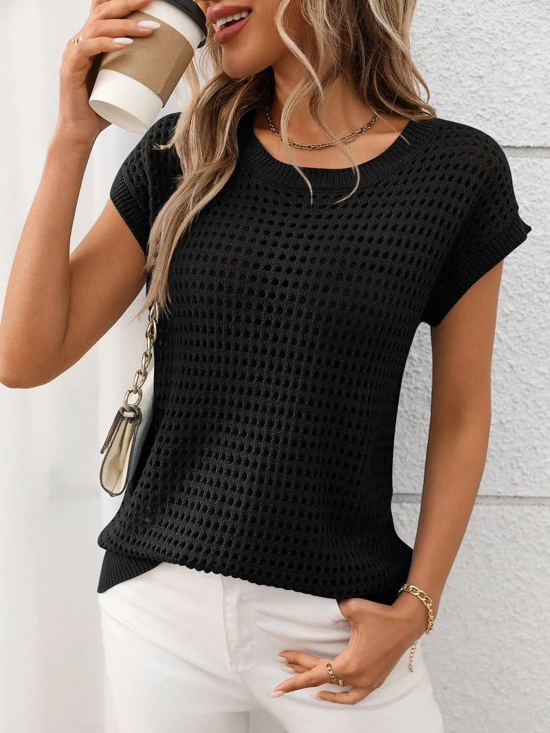 Summer Round Neck Hollow Out Sun Protection Knitted Sweater Cowl