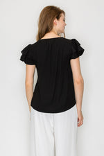Ruffle Sleeve Eyelet Buttoned Top