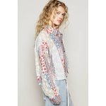 Cropped Printed Woven Crochet Button Down Shirt