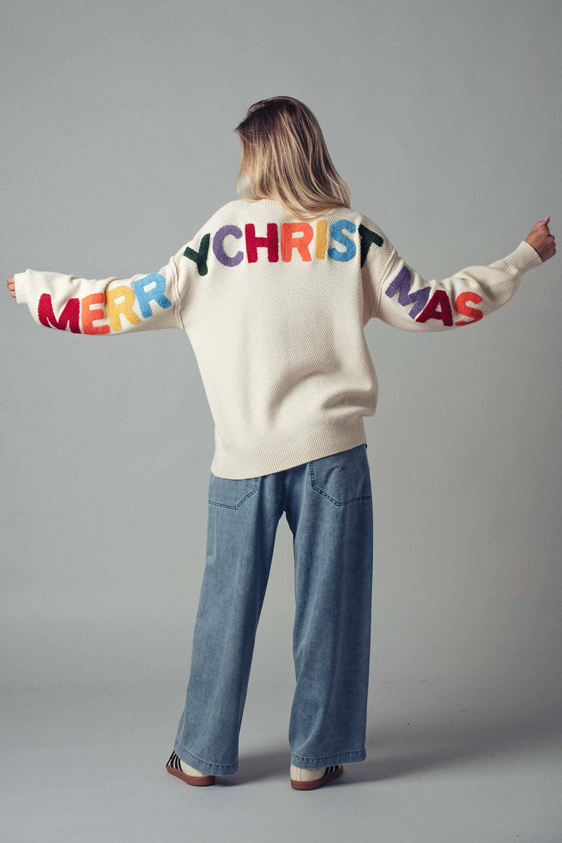 Rainbow Lettering Christmas Knit Sweater