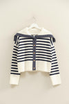 Striped Button Up Sailor Collar Sweater