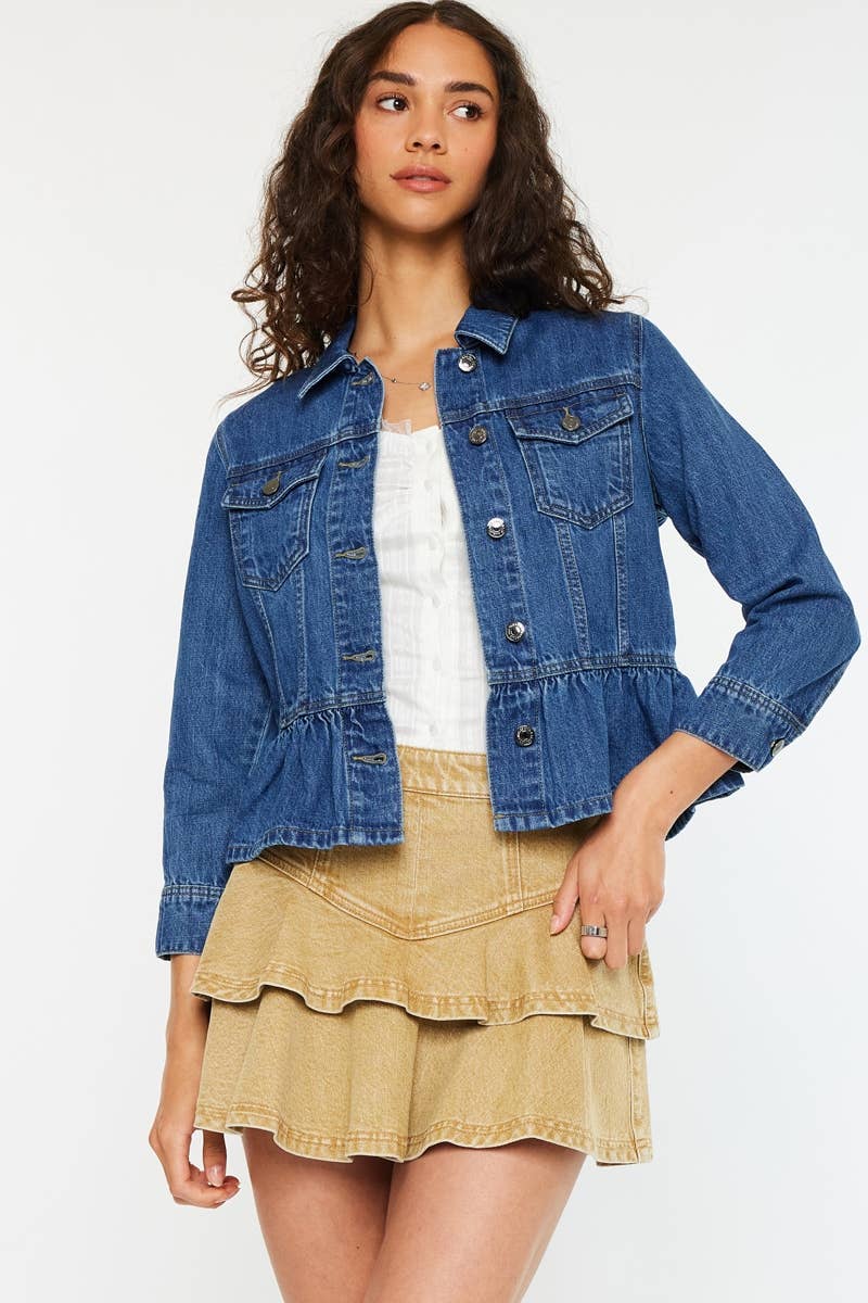 KanCan Classic Fit Peplum Denim Jacket