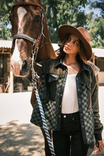 Checkerboard Faux Fur And Leather Jacket